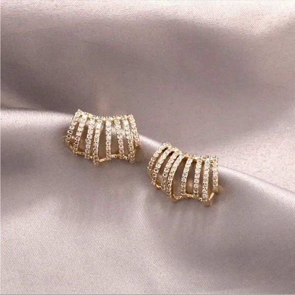 “Golden Hour” Mini Hoop Diamond Sterling Silver Stud Luxury Formal Cute Earrings - Picture 5 of 5